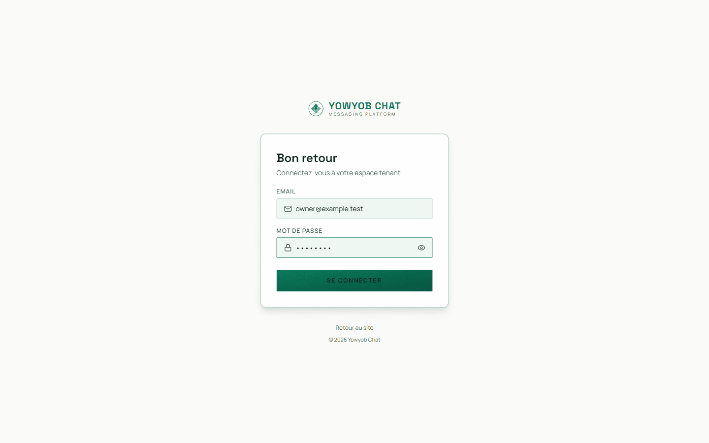 Écran de connexion Tenant